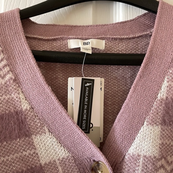 Bp fuzzy purple lilac eyelash crop cardigan plaid cozy - Picture 2 of 9